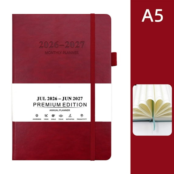 Yhmxh 2026 Planner, Leather Cover A5 2026 Weekly and Monthly Planner 5.7x8.5 with Pen Loop, Calendar Planner with Elastic Bond, 365 Pages 2026 Diary for Office and Home