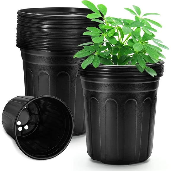 Yhmxh 20Pack 1/2 Gallon Plant Nursery Pots, Plastic Seeding Starter Pot with Drainage Holes, Plastic Plant Pots for Planting,Cuttings,Transplanting, Home Garden Plants (Black, 20PCS)