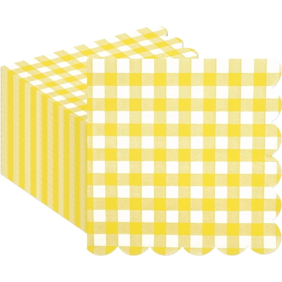 Yhmxh 20Pcs Sage Scalloped Gingham Paper Napkins, Sage Orange and White Striped Luncheon Napkin, Checkered Dessert Napkins, Disposable Decorations Supplies for Birthday Baby Shower Wedding Party