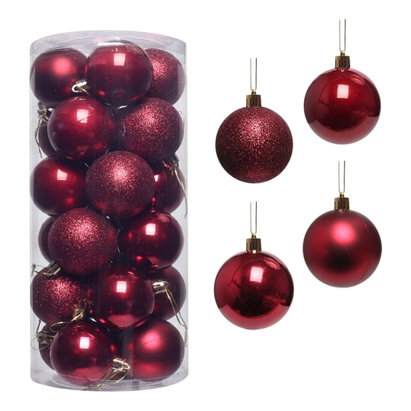 Yhmxh 24PCS Christmas Tree Ornaments Set, 1.56"/4CM Glittering Plastic Shatterproof Ball Hanging Ornaments Christmas Decorations for Xmas Tree , for Home Indoor Party Home Holiday Decor - Wine