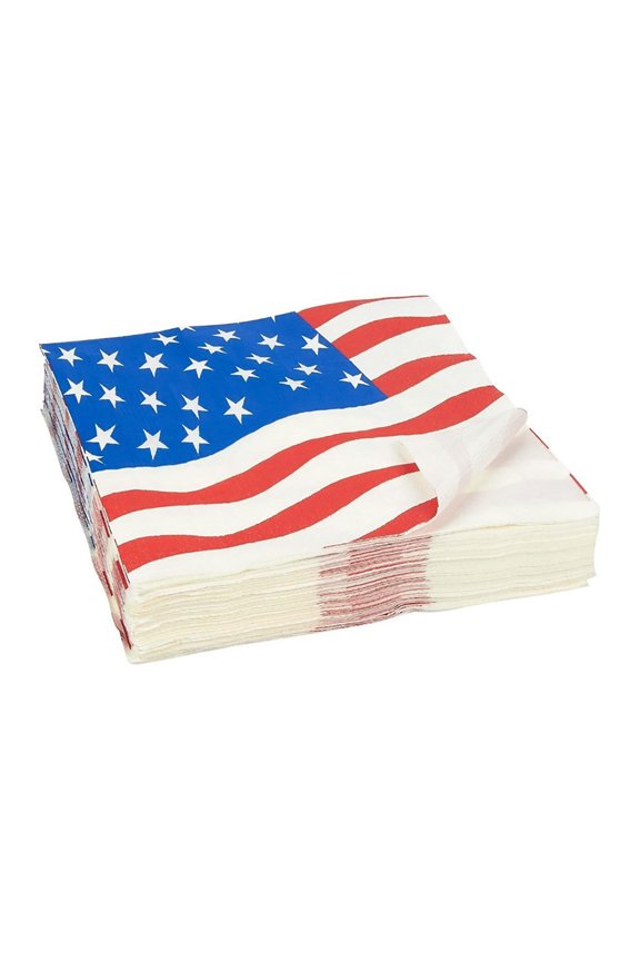 24pcs American Flag Independence Day Tableware, 4th of July 7" Napkins for American Memorial Day Decorations, Stars and Stripes Patriotic Party Supplies Red White Blue Desktop Decor