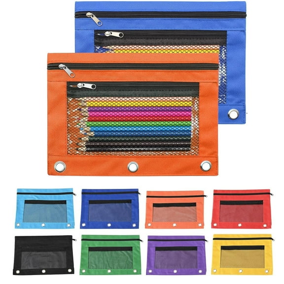 Yhmxh 3 Ring Binder Pencil Pouch - Oxford Fabric Pencil Case with 2 Zippered Pockets, Clear Mesh Window Pencil Bag, B5 Size for Home, Office & Travel Supplies (Red)