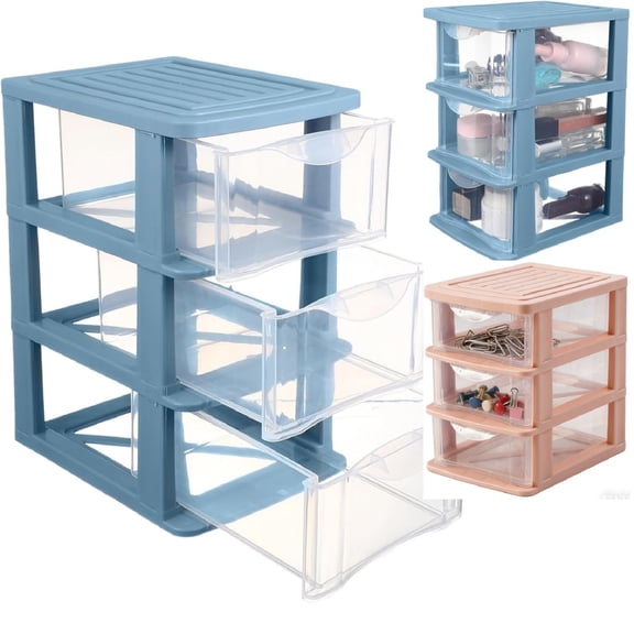 Yhmxh 3-Tier Stackable Plastic Drawer Organizer, Clear Dust-Proof Makeup Organizer, Mini Desktop Storage Cabinet with Drawers, Small Drawer Unit for Office Supplies, Stationery, Jewelry & Cosmetics