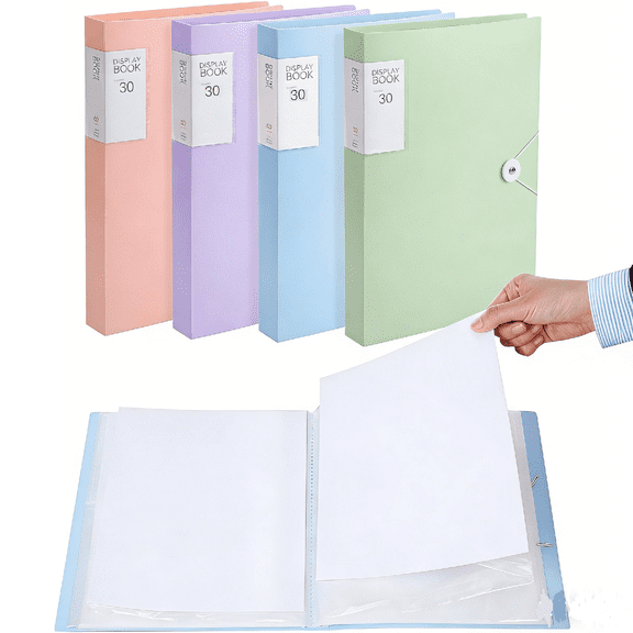 Yhmxh 30-Pocket Binder with Plastic Sleeves, A4 Size Portfolio Folder with Clear Sheet Protectors, Display 60 Pages Papers, Presentation Folder for Artwork, Document Organizer 12.2x9.05in