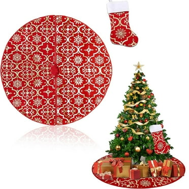 Yhmxh 36 Inch Large Christmas Tree Skirt with Christmas Stocking Set, New Year Xmas Soft Cover Mat Decor Snowflake Collar Farmhouse Tree Skirt for Holiday Ornaments Party Home Indoor Decorations