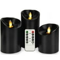 thumbnail image 1 of Yhmxh 3Pcs Black Flameless Flickering Candles with Remote Control, 3D Wick Realistic Battery Operated Real Wax LED Pillar Candles Set of 3 Home Wedding Party Halloween Decoration (D3"x H4"5"6"), 1 of 7