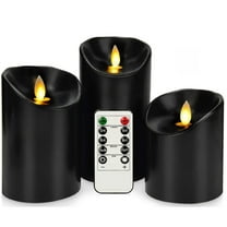 Yhmxh 3Pcs Black Flameless Flickering Candles with Remote Control, 3D Wick Realistic Battery Operated Real Wax LED Pillar Candles Set of 3 Home Wedding Party Halloween Decoration (D3"x H4"5"6")