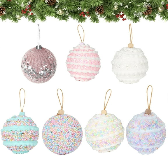 Yhmxh 3Pcs Glitter Christmas Ball Ornaments Set Shatterproof Christmas Tree Ornaments Hanging Sequin Foam Xmas Balls Decoration for Xmas Tree Wreath Garland Home Decor Wedding Party(Pink)