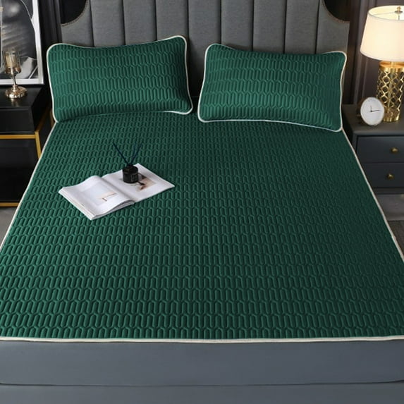 Yhmxh 3Pcs Natural Emulsion Mattress Topper, Cooling Quilted Mattress Cover, Hypoallergenic Noiseless Mattress Pad - Layer of Emulsion Foam - Breathable Comfort Responsive Support, 59x79in Army Green