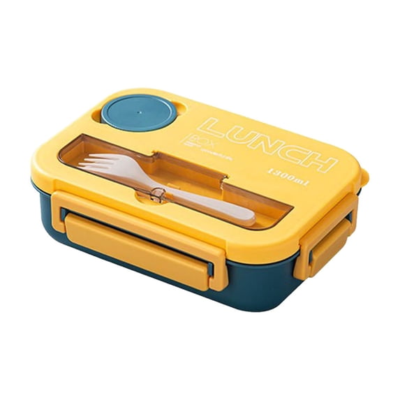 Yhmxh 4 Compartment Bento Lunch Box With Tableware, 42oz Bento Box Lunch Box with Sauce Jar, Leak-Proof Lunch Organized Salad Bento Box, Microwave & Dishwasher Safe Lunch Containers(Yellow)