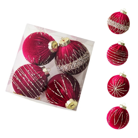 Yhmxh 4 Pcs Velvet Christmas Balls Set 3.14 inches Glitter Christmas Tree Ornaments Decoration Flocked Christmas Ball Xmas Balls Ornaments Xmas Tree Hanging for Indoor Outdoor Holiday Party Decor