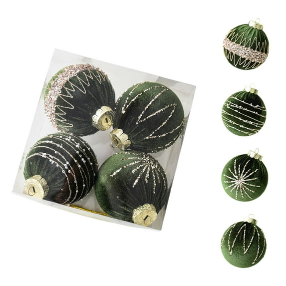 Yhmxh 4 Pcs Velvet Christmas Balls Set 3.14 inches Glitter Christmas Tree Ornaments Decoration Flocked Christmas Ball Xmas Balls Ornaments Xmas Tree Hanging for Indoor Outdoor Holiday Party Decor