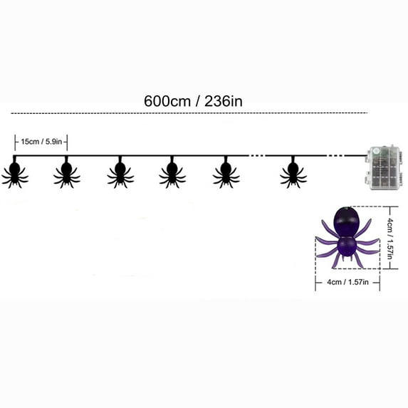 Yhmxh 40 LED Spider String Lights - 19.7ft Halloween String Lights, Battery Powered Light for Outdoor, Indoor Decor - Halloween Lighting for Yard, Home, Party Halloween Decorations