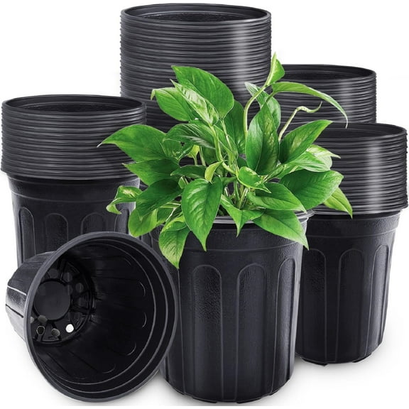 Yhmxh 40Pack 1/2 Gallon Plant Nursery Pots, Plastic Seeding Starter Pot with Drainage Holes, Plastic Plant Pots for Planting,Cuttings,Transplanting, Home Garden Plants (Black, 40PCS)