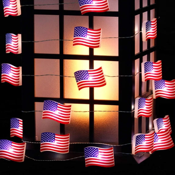 Yhmxh 4th of July Decorations USA Flag Lights, Patriotic String Lights Battery Operated 16FT 50 LED Fairy Lights, Fourth of July Decor for Home Indoor Outdoor Memorial Independence Day
