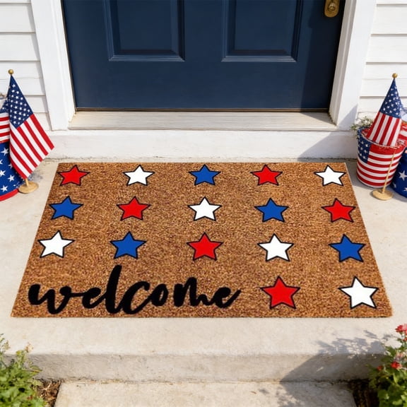 Yhmxh 4th of July Door Mat Patriotic Outdoor Coir Doormat 250th Anniversary Doormat Decor USA Stars Patriotic Floor Rug Red White and Blue Welcome Mat for Independence Day Porch Decor