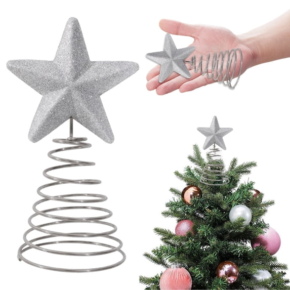 Yhmxh 4th of July Festive Glitter Tree Topper Star - Red White Blue Tree Topper Star for Independence Day, Tree Star Ornaments Decorative for Christmas & Valentine's Day Decor (Silver)