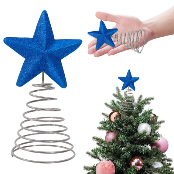 Yhmxh 4th of July Festive Glitter Tree Topper Star - Red White Blue Tree Topper Star for Independence Day, Tree Star Ornaments Decorative for Christmas & Valentine's Day Decor (Blue)