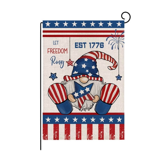 Yhmxh 4th of July Garden Flag 12×18 Double Sided, Vertical Burlap Gnome Floral Welcome Patriotic Garden Flag, Memorial Day Independence Day Outside Holiday Yard Decoration