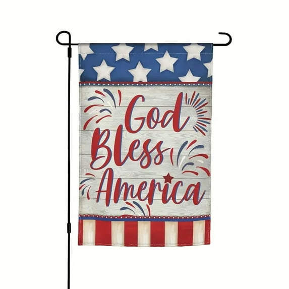 Yhmxh 4th of July Garden Flag, Linen Independence Day Welcome Garden Flag for Outside, Double Sided Patriotic American Stars and Stripes Blue Red Star Memorial Day Decorations Yard Flag 12x18"