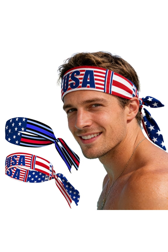 4th of July Headband American Flag Tennis Tie Headband Hair Band for Womens, Mens, Adults, Patriotic Sweatbands Headbands Independence Day Hair Accessories