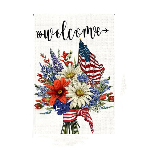 Yhmxh 4th of July Patriotic Garden Flags 12x18 Double Sided, Small Burlap Independence Day Floral Welcome Garden Flag, Fourth of July Decorations Outdoor Yard Flags for Outside Lawn Porch Decor