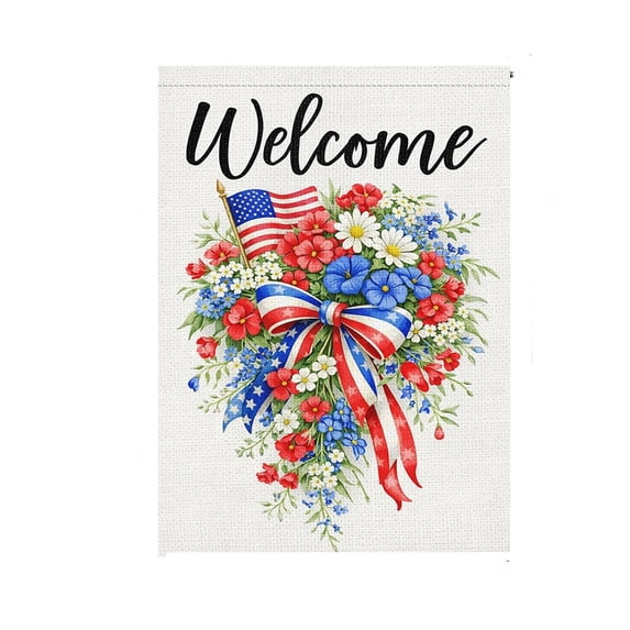 Yhmxh 4th of July Patriotic Garden Flags 12x18 Double Sided, Small Burlap Independence Day Floral Welcome Garden Flag, Fourth of July Decorations Outdoor Yard Flags for Outside Lawn Porch Decor