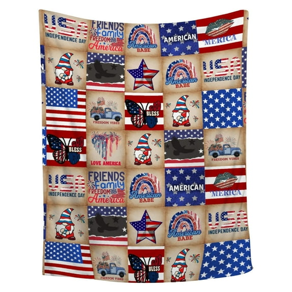 Yhmxh 4th of July Patriotic Gnome Blanket USA Flag Throw Blankets Retro Plaid Soft Flannel Fleece Comfort Blanket, Independence Day Memorial Day Cozy Warm Bed Cover for Sofa Couch Chair 39*27in