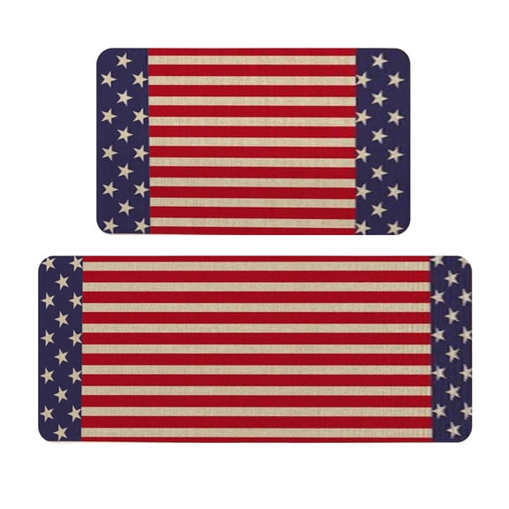 Yhmxh 4th of July Patriotic Kitchen Mats Set of 2, Memorial Day Independence Day Kitchen Rugs, Hallway Laundry Sink Mats with Non Slip Rubber Backing for Floor Low-Profile Home Decor Decor