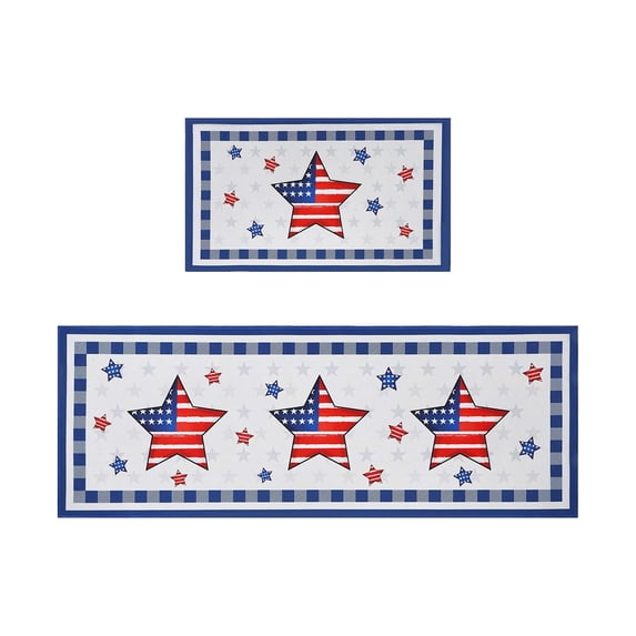 Yhmxh 4th of July Patriotic Kitchen Mats Set of 2, Memorial Day Independence Day Kitchen Rugs, Hallway Laundry Sink Mats with Non Slip Rubber Backing for Floor Low-Profile Home Decor Decor