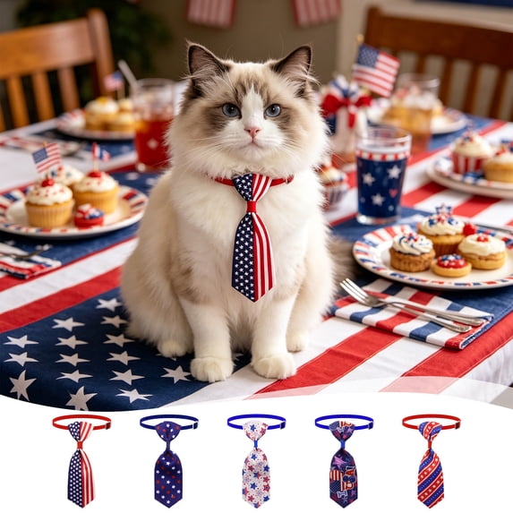 Yhmxh 4th of July Pet Necktie, Adjustable American Flag Collar Bows Patriotic Red White Blue Star Stripes Dog Cat Bow Tie Collar, Cute Independence Day Pet Costume Accessory for Small Medium Pets