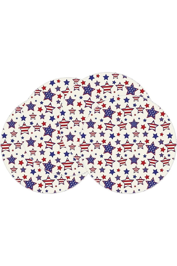 4th of July Round Placemats Set of 4, American Flag Stars and Stripes Round Table Mats Set, 14 Inch Patriotic Memorial Day Round Place Mats for Independence Day Party Decoration, Dinner