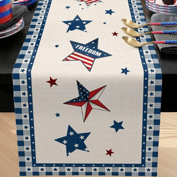 Yhmxh 4th of July Saving! Star American Flag Table Runner, 13x92 Inch Linen Patriotic Table Runners, Memorial Day Independence Day Holiday Kitchen Dining Indoor Home Party Table Decoration