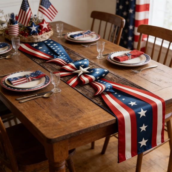 Yhmxh 4th of July Table Runner American Flag Star Independence Day Patriotic Table Runner Runner for Kitchen Coffee Dining Memorial Day Decoration Holiday Party Decor 13x70.87 Inch