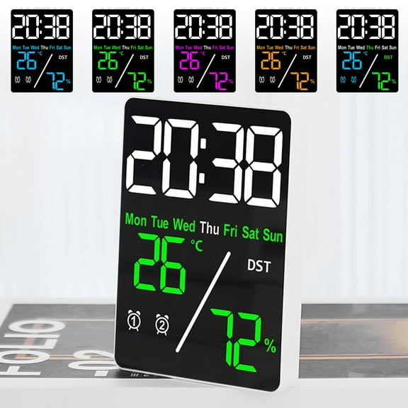 Yhmxh 5.5 inch Large Digital Room Thermometer hygrometer Alarm Clock for Desk, Indoor Humidity and Temperature Measurement LED Display, Adjustable Brightness Clock with Alarms, USB Input