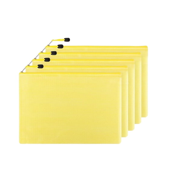 Yhmxh 5 Pcs Mesh Zipper Pouch Document Bag, A4 Size Waterproof Plastic Zip File Folders, Multipurpose Receipt Pouch Transparent Mesh Storage Bags for Office Supplies, Paper Organizer
