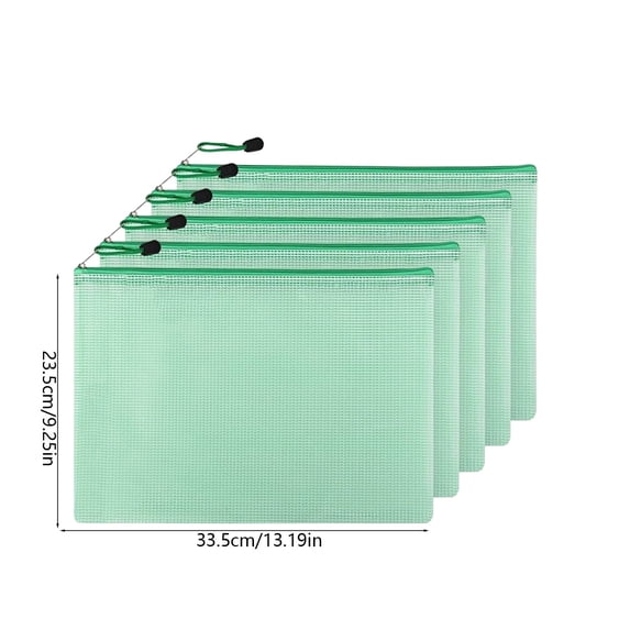 Yhmxh 5 Pcs Mesh Zipper Pouch Document Bag, A4 Size Waterproof Plastic Zip File Folders, Multipurpose Receipt Pouch Transparent Mesh Storage Bags for Office Supplies, Paper Organizer