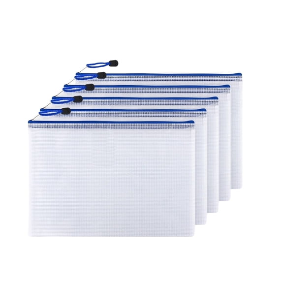 Yhmxh 5 Pcs Mesh Zipper Pouch Document Bag, A4 Size Waterproof Plastic Zip File Folders, Multipurpose Receipt Pouch Transparent Mesh Storage Bags for Office Supplies, Paper Organizer