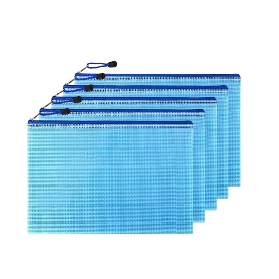 Yhmxh 5 Pcs Mesh Zipper Pouch Document Bag, A4 Size Waterproof Plastic Zip File Folders, Multipurpose Receipt Pouch Transparent Mesh Storage Bags for Office Supplies, Paper Organizer