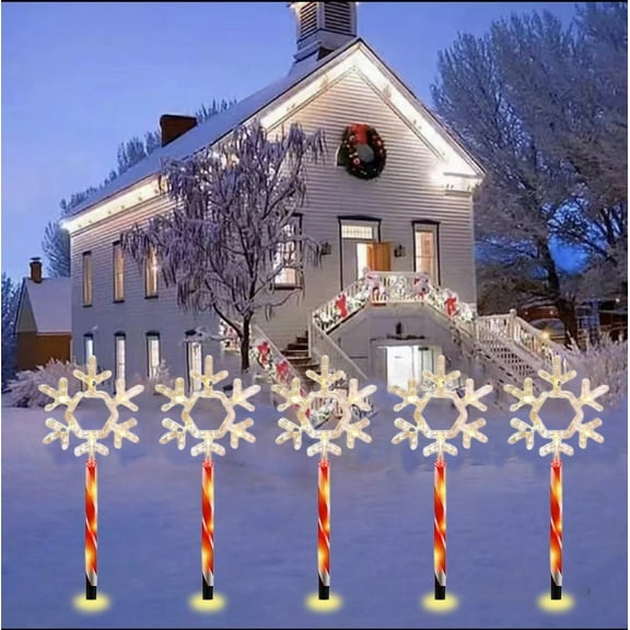 Yhmxh 5 Pcs Snowflake Christmas Solar Pathway Stakes Lights Outdoor Waterproof, 5.9in Warm Lights Outdoor Solar Christmas Decorations Outdoor Yard, Solar Christmas Garden Decor Lights on