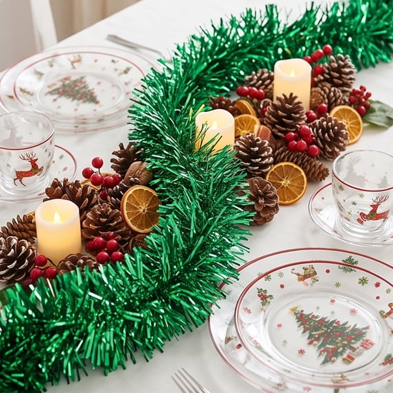 Yhmxh 6.5Ft Christmas Tinsel Garland Xmas Tree Decorations, Metallic Shiny Tinsel Twist Garland, Flexible Holiday Decorative Tinsel for Xmas Wreath Mantel Railing Party Indoor Outdoor Home Decor