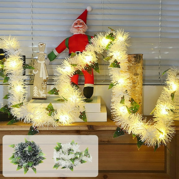 Yhmxh 6.5ft Christmas Tinsel Garland Lights String, Battery Operated Metallic Twist Tinsel Garland with LED Lights Battery Operated Hanging Garland Decor for Christmas Tree Stairs Mantle Decoration
