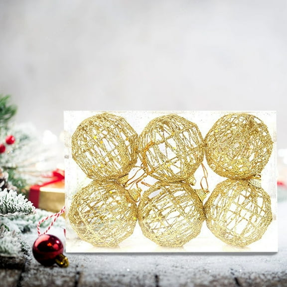 Yhmxh 6 Pcs/2.36In Christmas Ball Ornaments - Christmas Decorations Cutout Wire Balls, Gold Glitter Christmas Tree Decoration Window Hanging Balls Set for Xmas Trees Party Wedding Home Decor