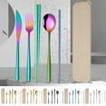 thumbnail image 1 of Yhmxh 6 Pieces Stainless Steel Flatware Set Portable Reusable Travel Camping Cutlery Set Travel Utensils Set Including Chopsticks Knife Fork Spoon Straws Cleaning Brush Dishwasher Safe, 1 of 7
