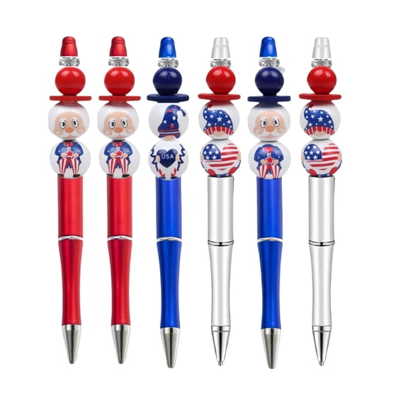 Yhmxh 6 Set American Flag Beadable Pens Independence Day Bead Pens 4th of July 250 Anniversary Beads Pens Set Patriotic Plastic Bead Pen Kit DIY Star Stripes Ballpoint Pen for Veterans Gifts Office