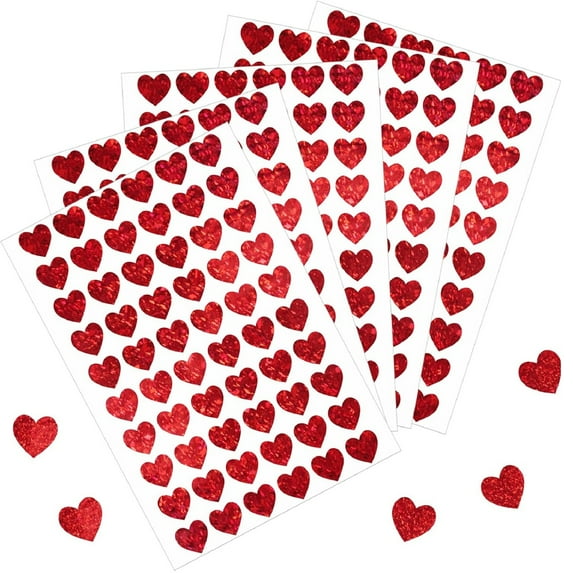 Yhmxh 600pcs 0.5inch Holographic Heart Stickers,Glitter Tiny Hearts Sticker Small Heart Stickers, Use for Valentines Day Love Decorations, Award Charts, Scrapbooking Crafts, Week Planner
