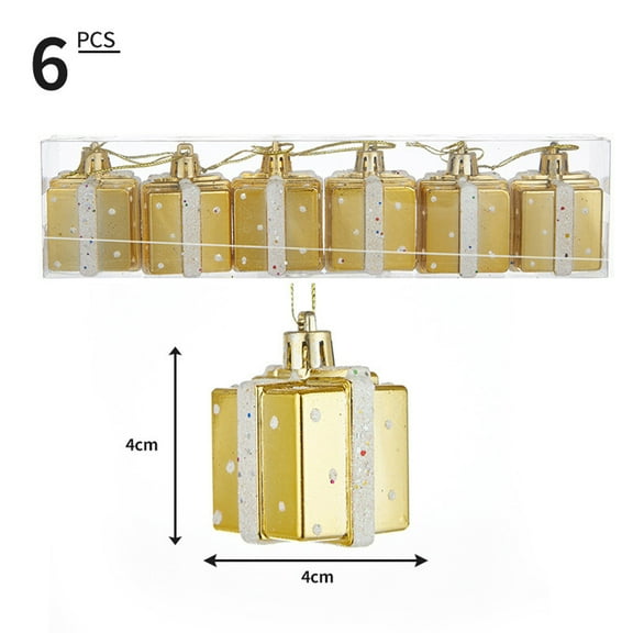 Yhmxh 6ct Christmas Tree Boxes Ornaments Plastic Miniature Gift Boxes Packages Hanging Ornaments Assorted Color Present Box for Xmas Tree Holiday Crafts Party Christmas Decorations - Gold