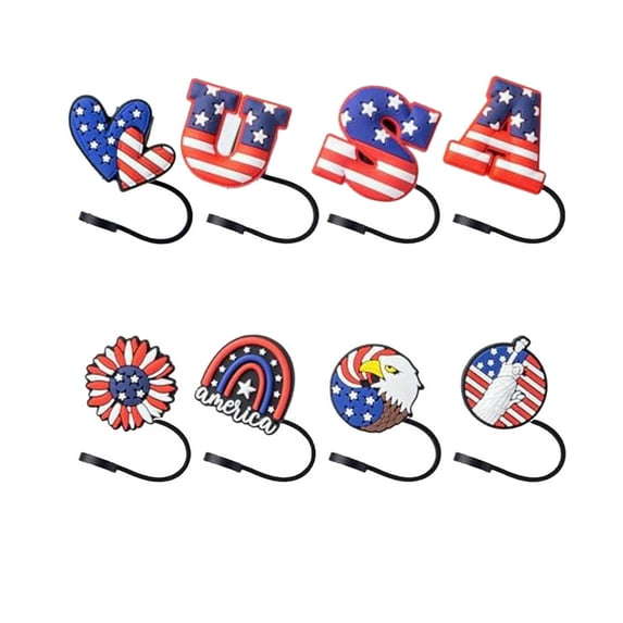 Yhmxh 8Pcs 4th of July (USA) Straw Cover Cap for Cup 40oz/30oz Tumbler, 10mm Reusable Cute Drinking Straw Topper Accessories, Portable Protector Plugs Decorations Gifts for Party Favors