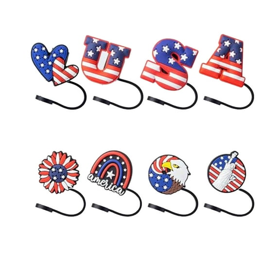 Yhmxh 8Pcs 4th of July (USA) Straw Cover Cap for Cup 40oz/30oz Tumbler, 10mm Reusable Cute Drinking Straw Topper Accessories, Portable Protector Plugs Decorations Gifts for Party Favors
