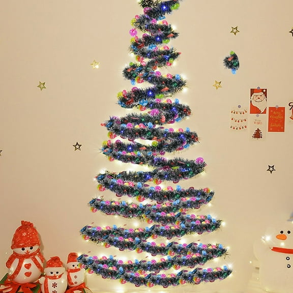 Yhmxh 9.8FT Christmas Garland Lighted Metallic Twist Tree Decoration Prelit Battery Operated 30 LED Hanging Garland Xmas Tree Decor Xmas Garland for Ceiling Indoor Outdoor Christmas Tree Decorations